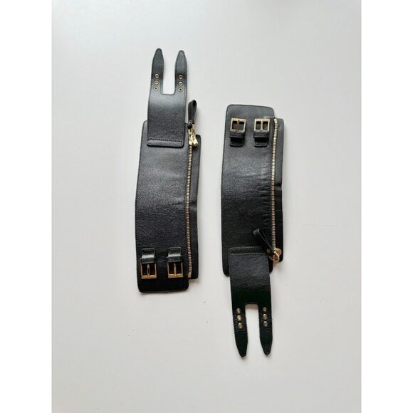 SERGIO ROSSI Black Leather Gold Tone Zipper Buckle Replacement Ankle Cuffs - Picture 1 of 12